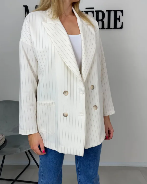 Krémové oversized sako s proužkem - Obrázek 6