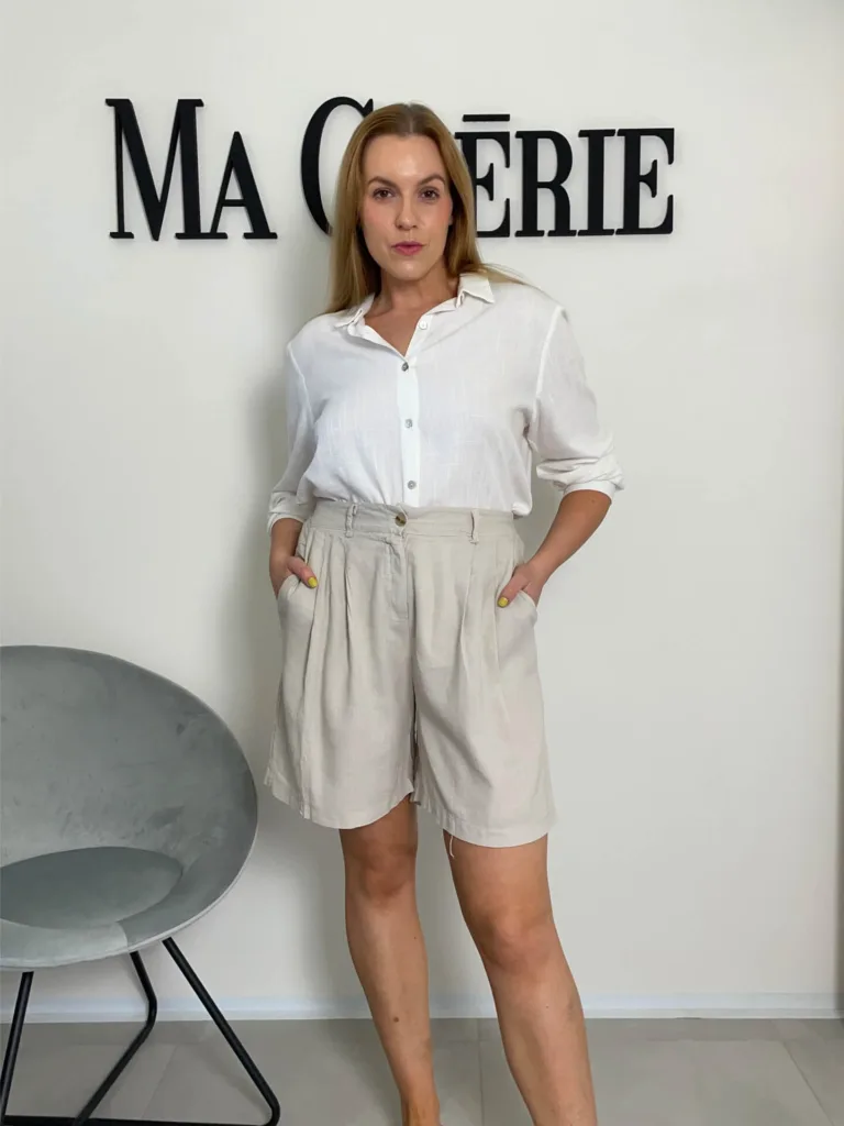 Béžové lněné šortky Kalhoty, džíny, šortky macherie.cz