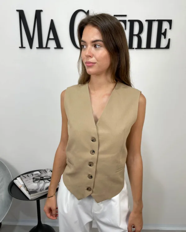 Béžová elegantní saková vesta - Obrázek 2
