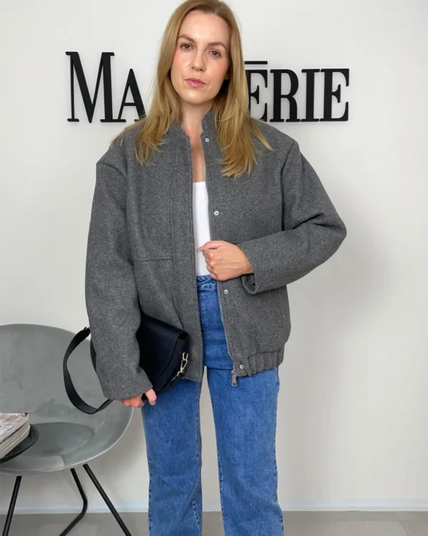 Šedý oversized bomber na zip - Obrázek 2