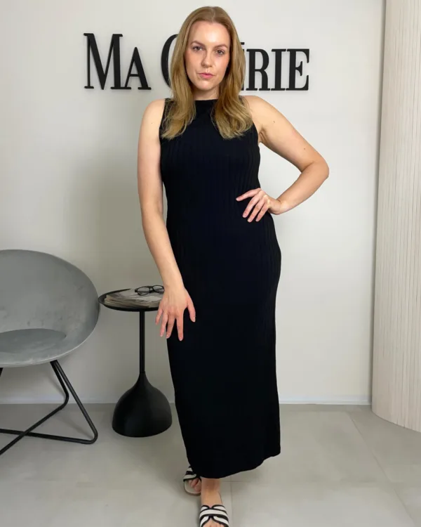 Dlouhé černé žebrované šaty - Image 2