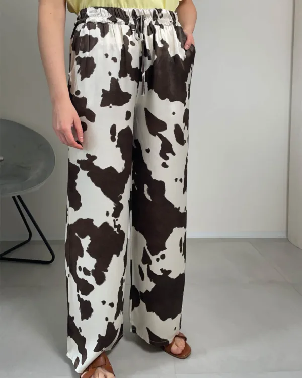Široké lesklé kalhoty se zvířecím potiskem COW - Image 3