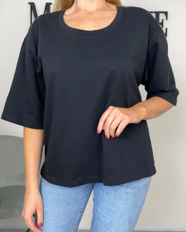 Vysokogramážní bavlněné oversized tričko černé - Obrázek 5