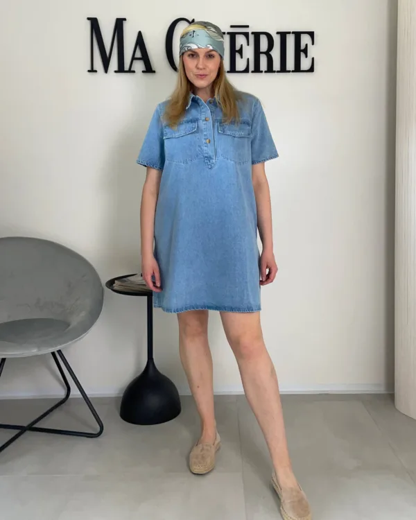 Džínové šaty s krátkým rukávem modré - Image 3