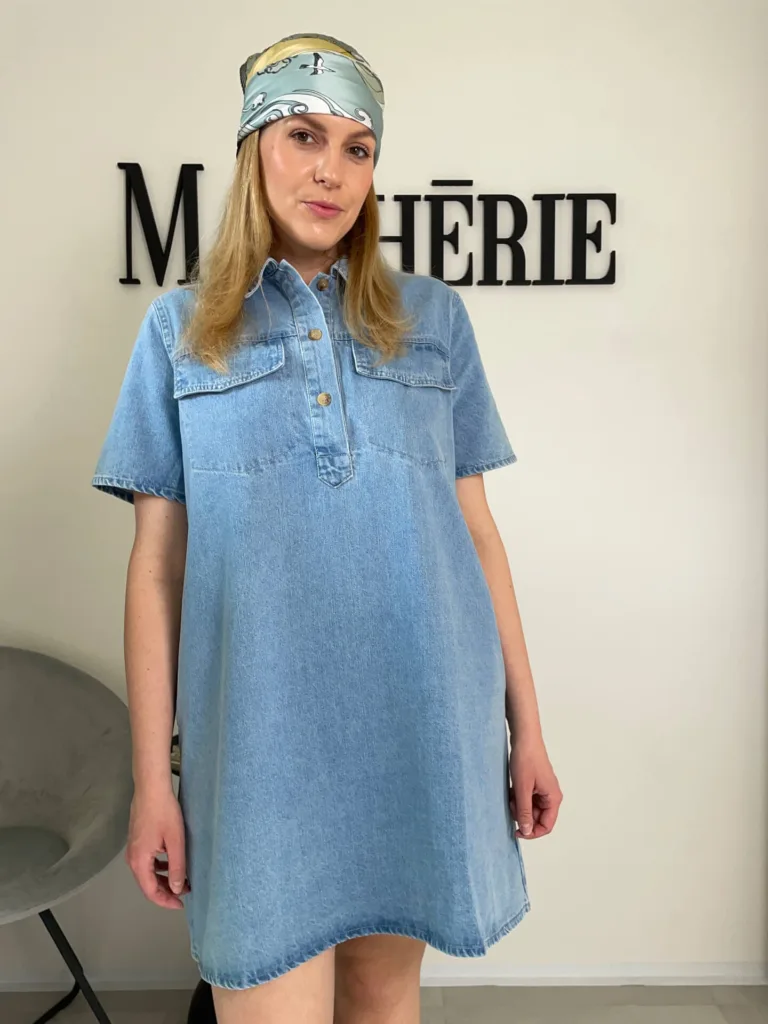 Džínové šaty s krátkým rukávem modré Novinky macherie.cz